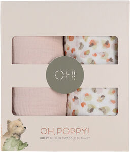 Oh, Poppy! Holly Musselin Teppe 2-Pack, Fresh Vanilla/ Powder Pink