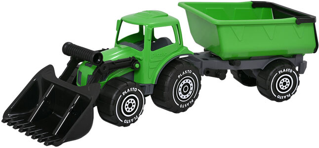 Plasto Traktor Med Fronlastare Og Tilhenger, Grønn/Svart