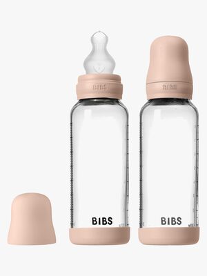 BIBS Medium Flow Glass Tåteflaske Silikon 2-Pakk 240 ml, Blush