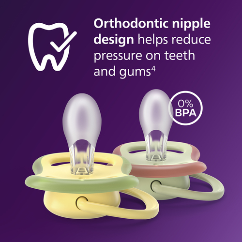 Philips Avent Ultra Air smokk Night 0-6 m, 2-pakning, gul/lilla