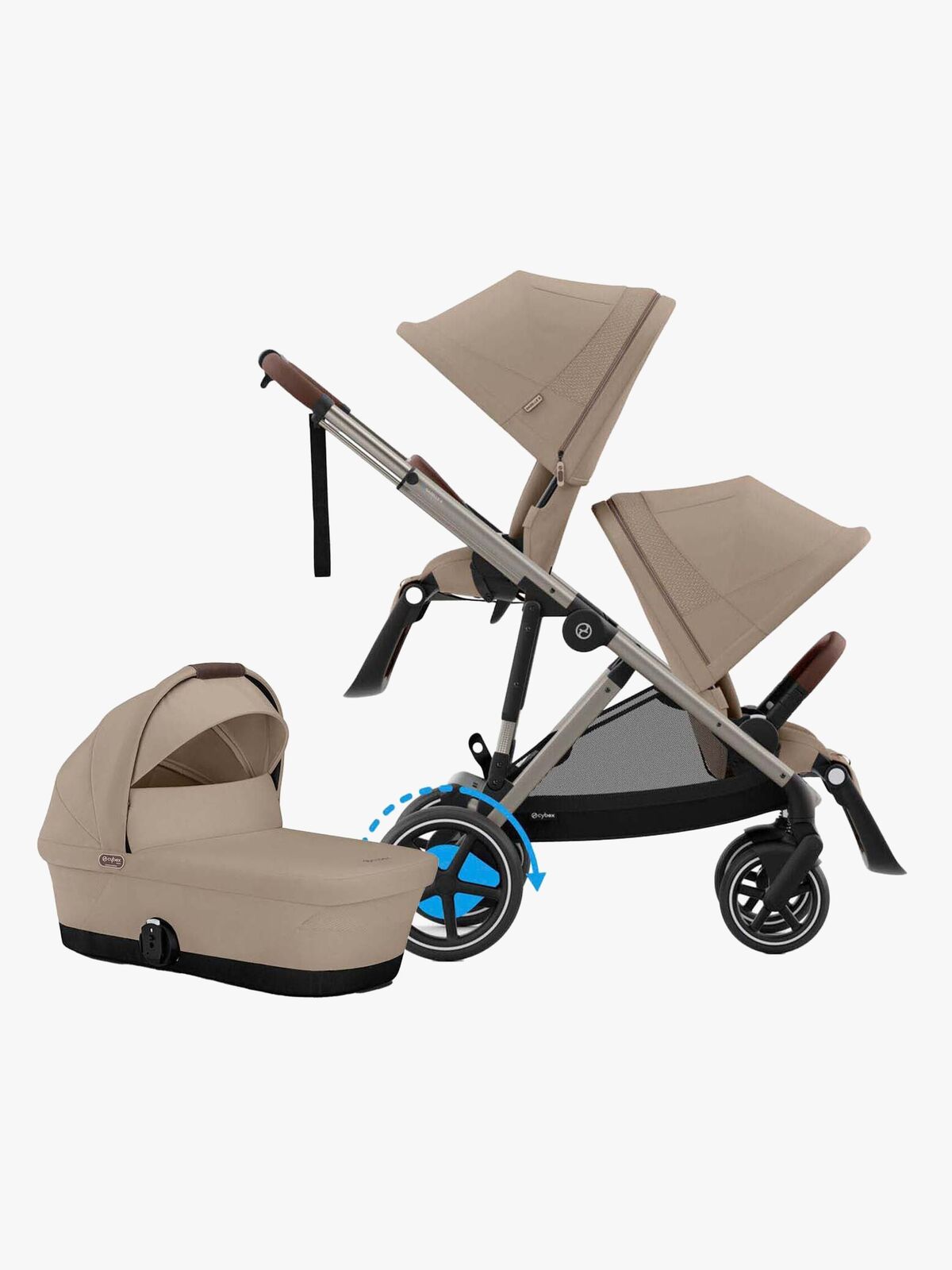 Cybex e-Gazelle S Søskenvogn inkl. Liggedel, Almond Beige/Taupe