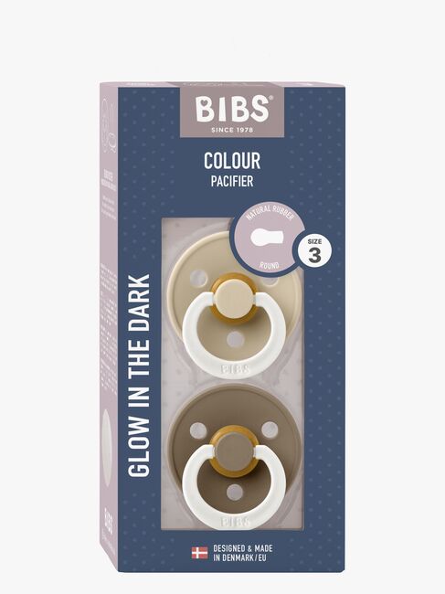 BIBS Colour Smokk 2-Pack Lateks Str 3 Rund, Vanilla GLOW/Dark Oak GLOW