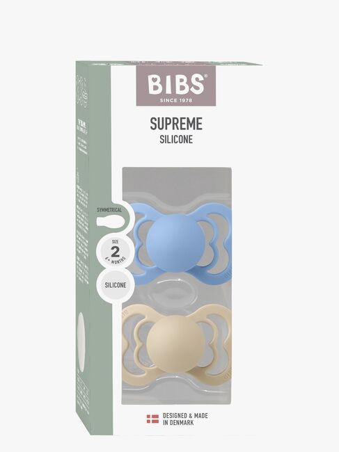 BIBS Supreme Smokk 2-Pakk Silikon Str. 2 Symmetrisk, Vanilla/Sky Blue