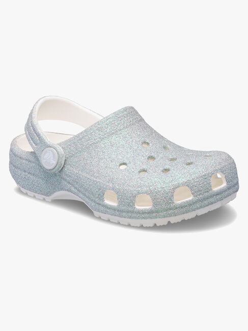 Crocs Classic Iridescent Glitter Kids Sandaler, Hvit