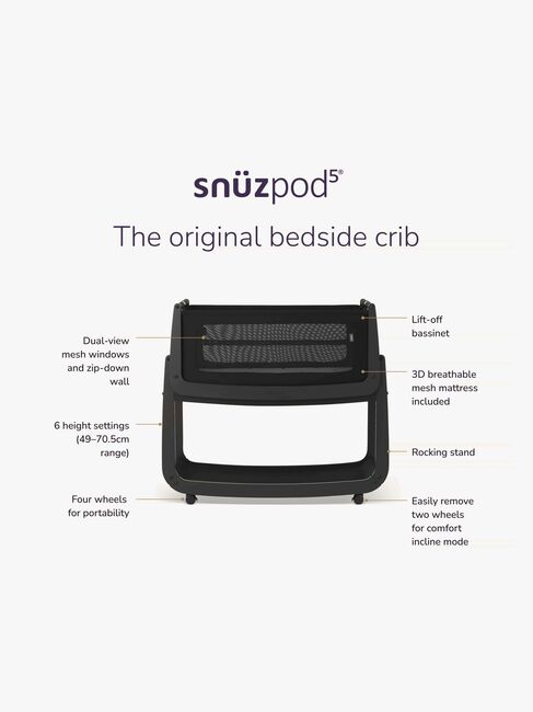 Snüz SnuzPod 5 Bedside Crib, Graphite