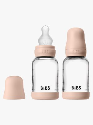 BIBS Slow Flow Glass Tåteflaske Silikon 2-Pakk 120 ml, Blush