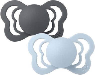 BIBS Couture Smokker 2-pack Silikon Str 1, Iron/Baby Blue