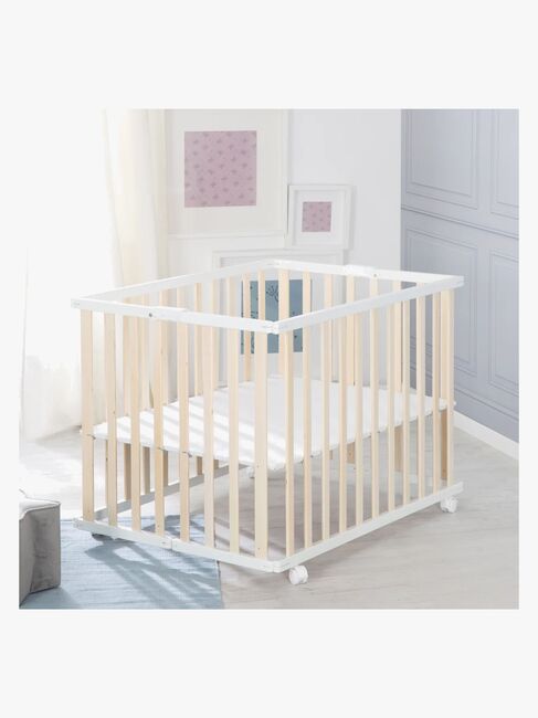 Roba Sammenleggbar Lekegrind med Hjul, Wood White