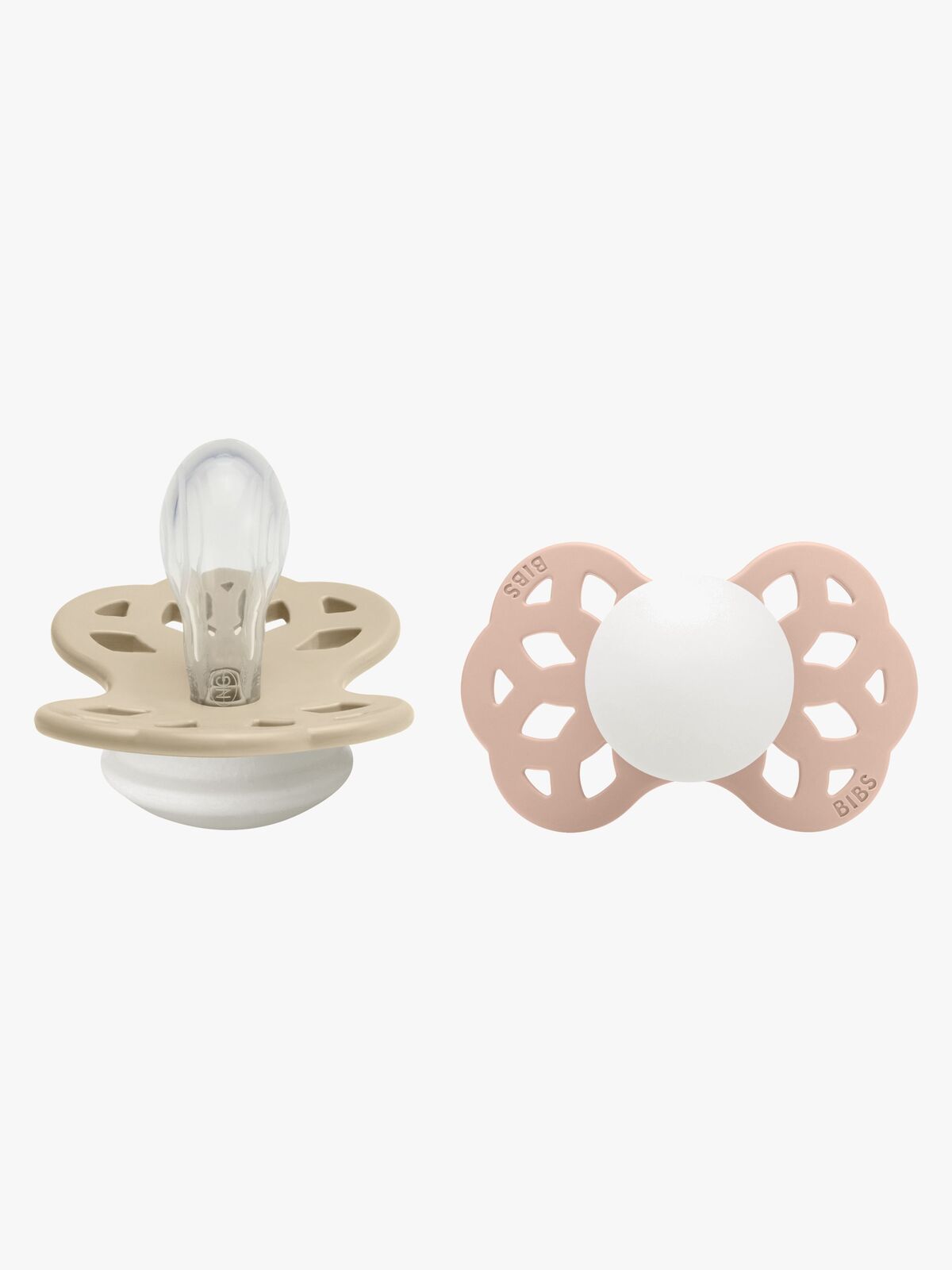 BIBS Infinity Smokker 2-Pack Silikon Str 1 Symmetrisk, Vanilla GLOW/Blush GLOW