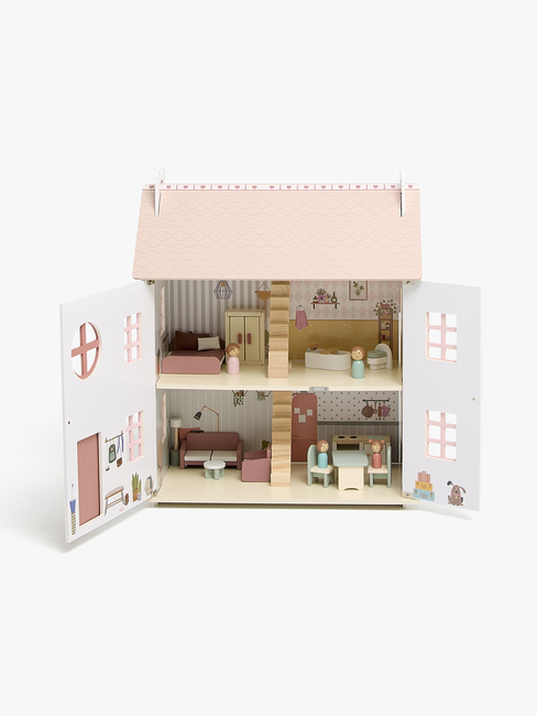 Alice & Fox Dukkehus med Møbel & 4 Dukker, Rosa