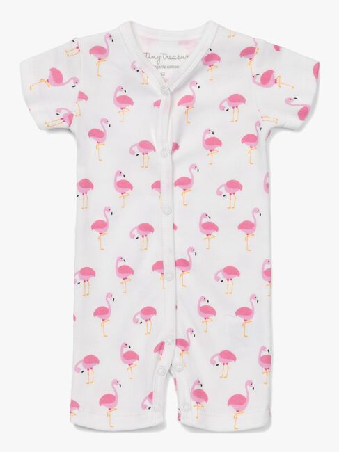 Tiny Treasure Summer Jumpsuit 2-Pack, White/Flamingo