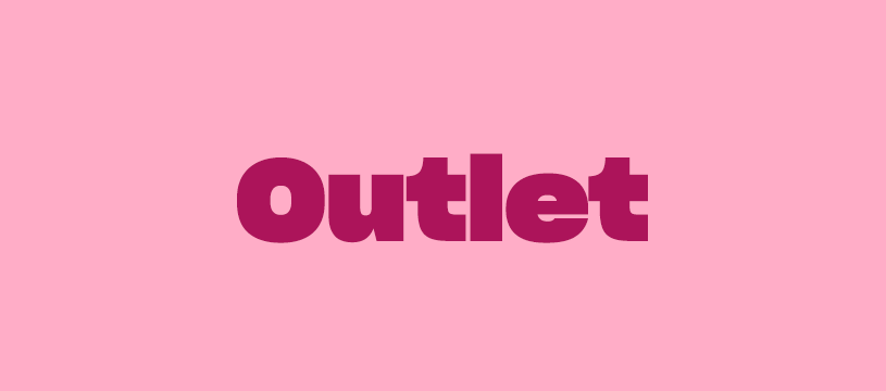 Teksten 'Outlet' i mørkerødt på rosa bakgrunn.