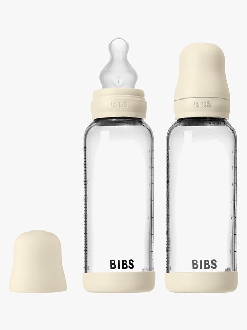 BIBS Medium Flow Glass Tåteflaske Silikon 2-Pakk 240 ml, Ivory