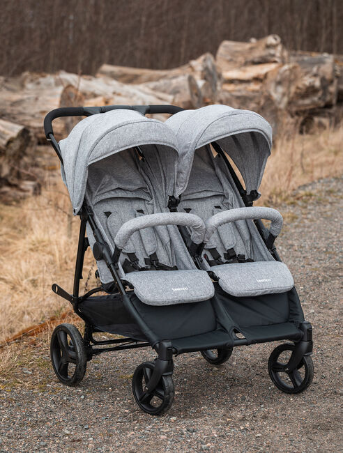 Beemoo Twin Shopper Søsken- & Tvillingvogn, Grey Mélange