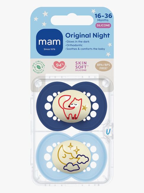 MAM Orginal Night Smokker Silikon 2-Pakk 16-36m, Blå