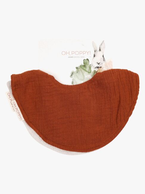 Å, Poppy! Juno Drool Bib 2-pakning, varm rust/linbeige
