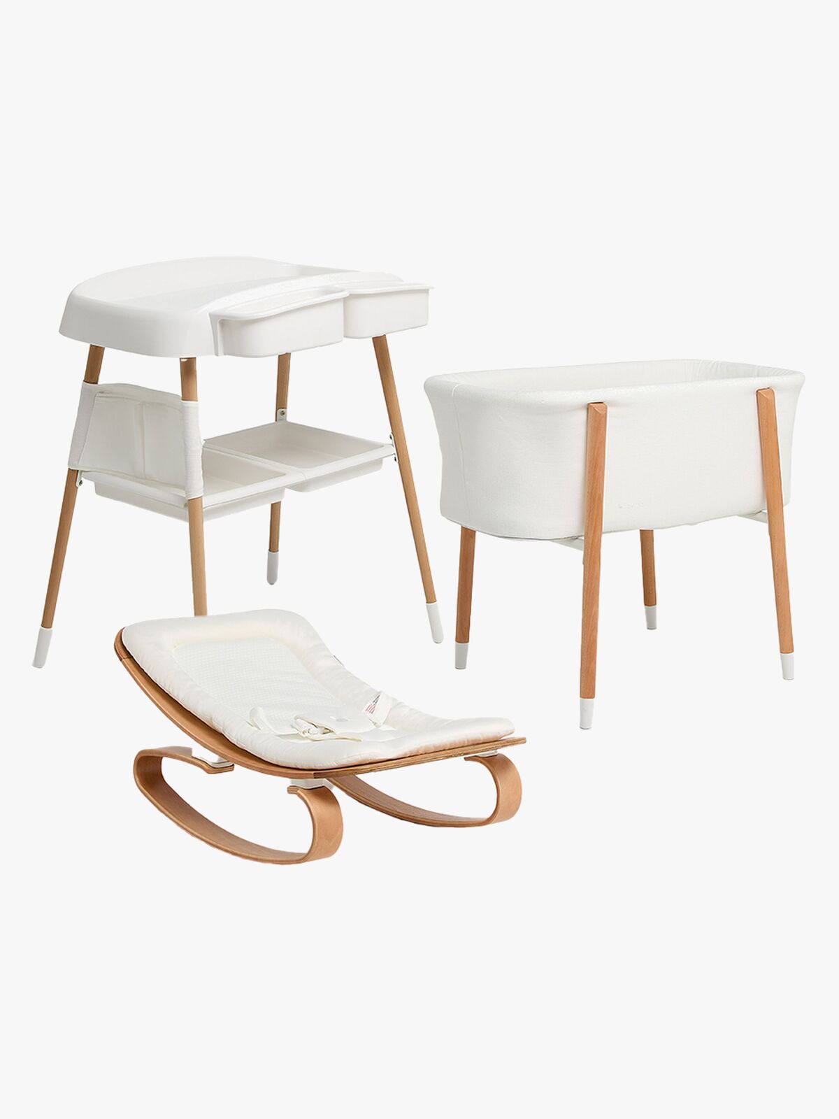 Beemoo Nordic Sprinkelseng, Stellebord & Vippestol, White/Wood