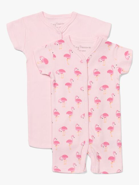 Tiny Treasure Summer Jumpsuit 2-Pack, Pink/Flamingo