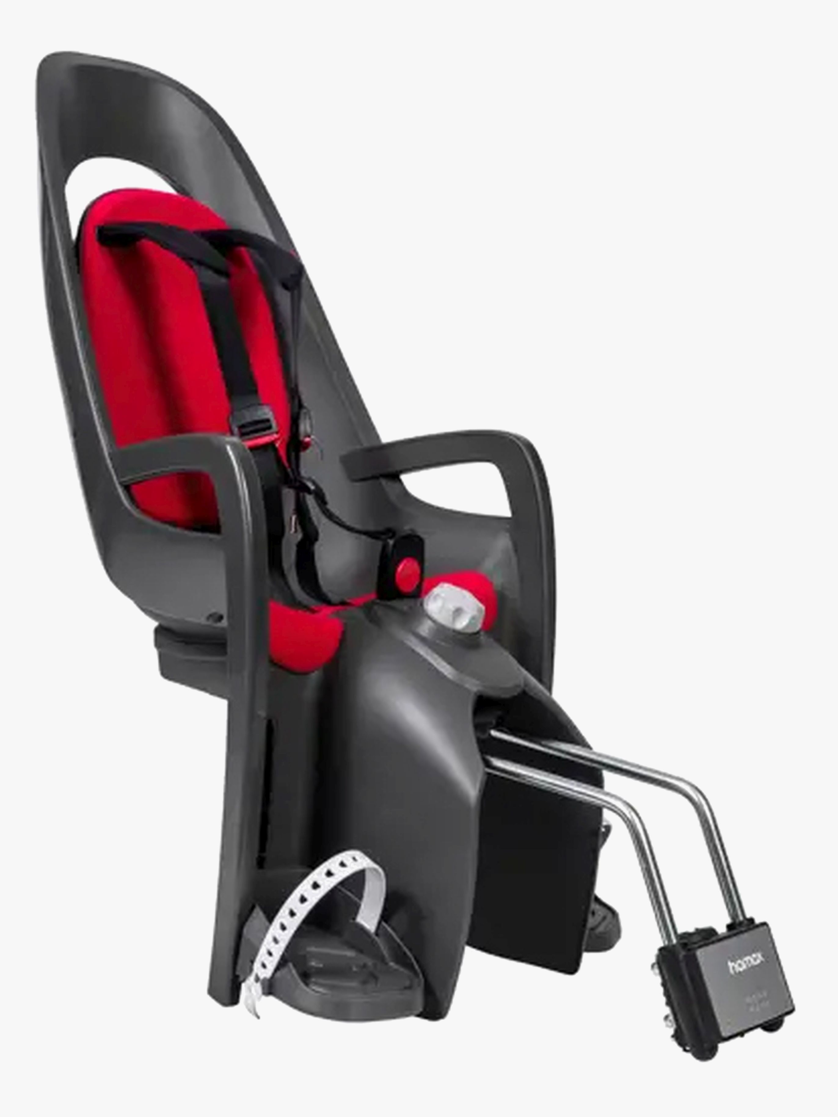 Hamax CARESS Sykkelsete med Låsbart Rammefeste, Dark Grey/Red - Sykkelseter