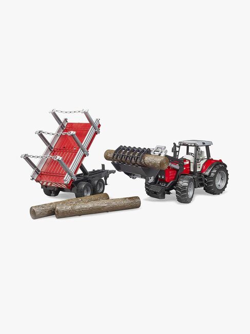 Bruder Massey Ferguson 7480 Traktor Med frontlaster Og Tømmertrailer