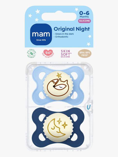 MAM Orginal Night Smokker Silikon 2-Pakk 0-6m, Blå