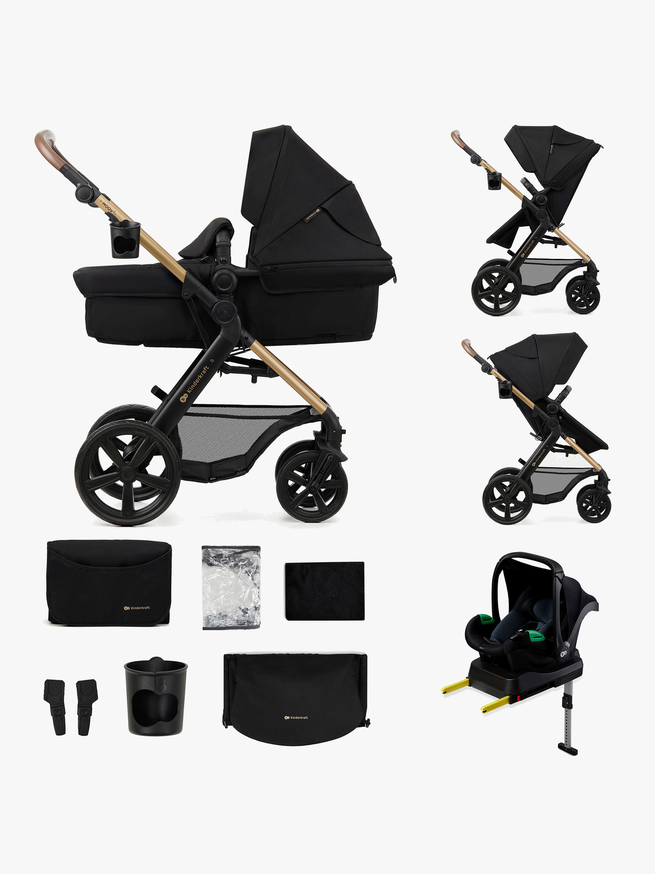 Kinderkraft MOOV 2 4-in-1 Duovogn, Pure Black - Duovogner & Kombivogner