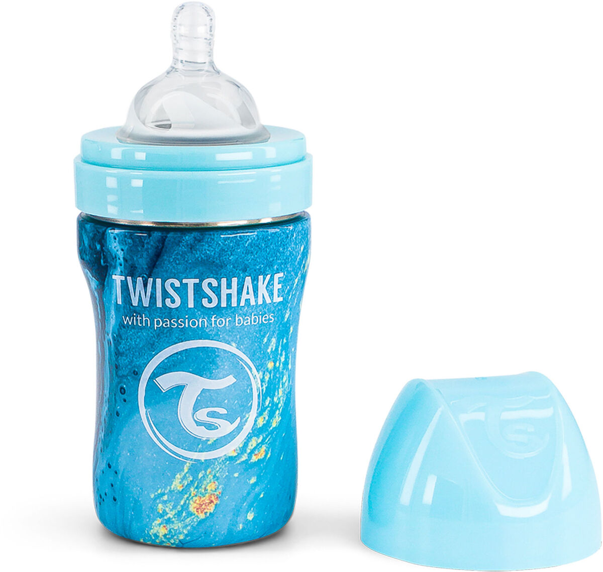 Twistshake Anti-Kolikk Rustfri 260 ml, Marmor/Blå
