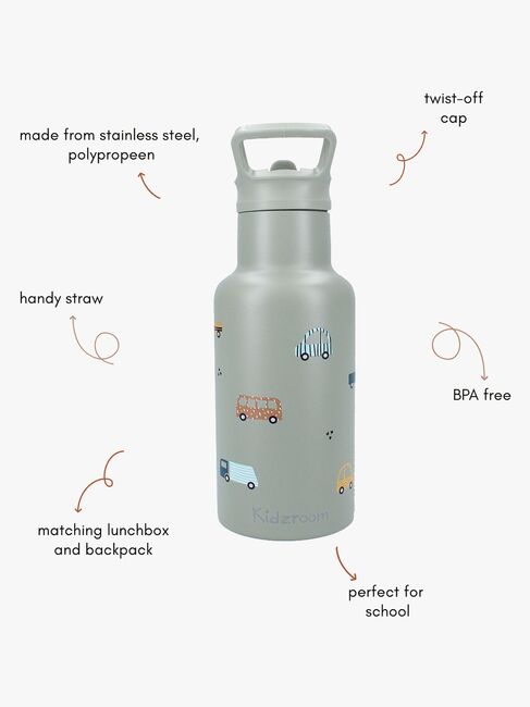 Kidzroom Stainless Steel Vannflaske 350 ml Sweet Cuddles, Grønn