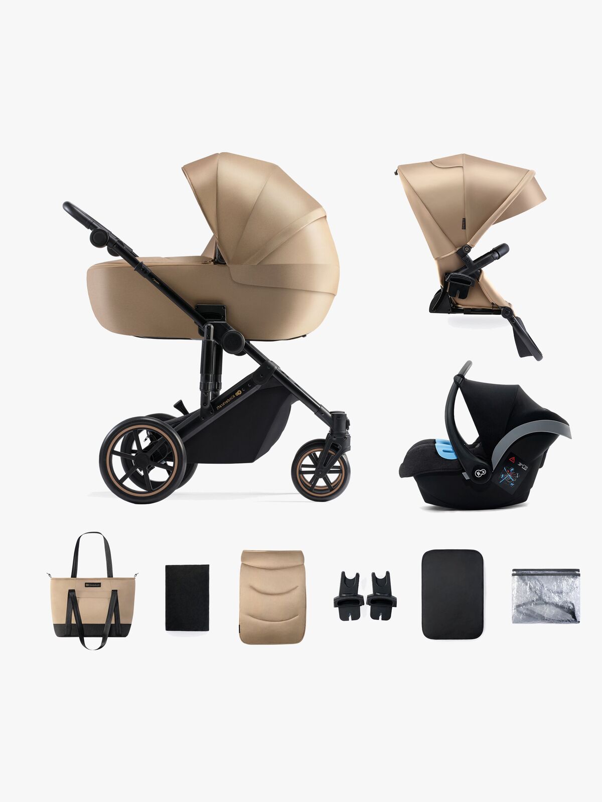 Kinderkraft PRIME 2 3-in-1 Duovogn Travelsystem inkl. Mink Pro, Sandrose Beige
