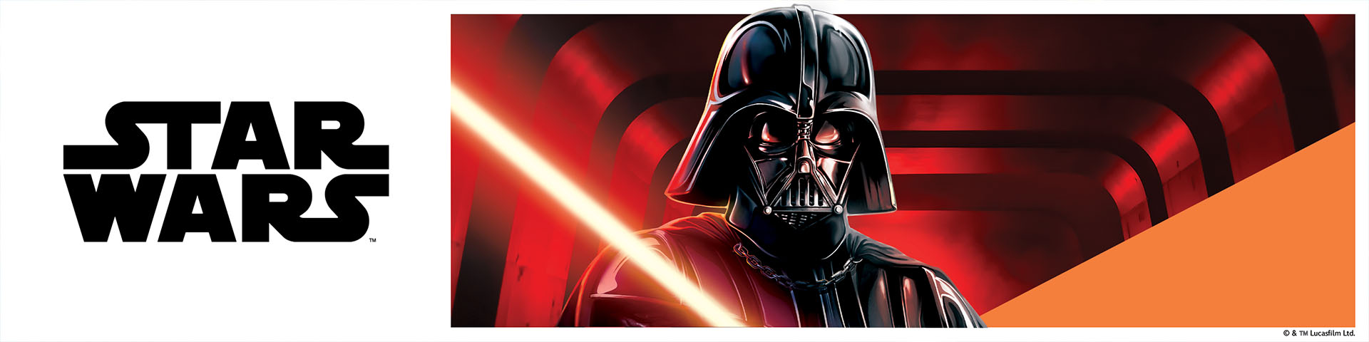 Darth Vader med lyssabel og teksten 'STAR WARS'.