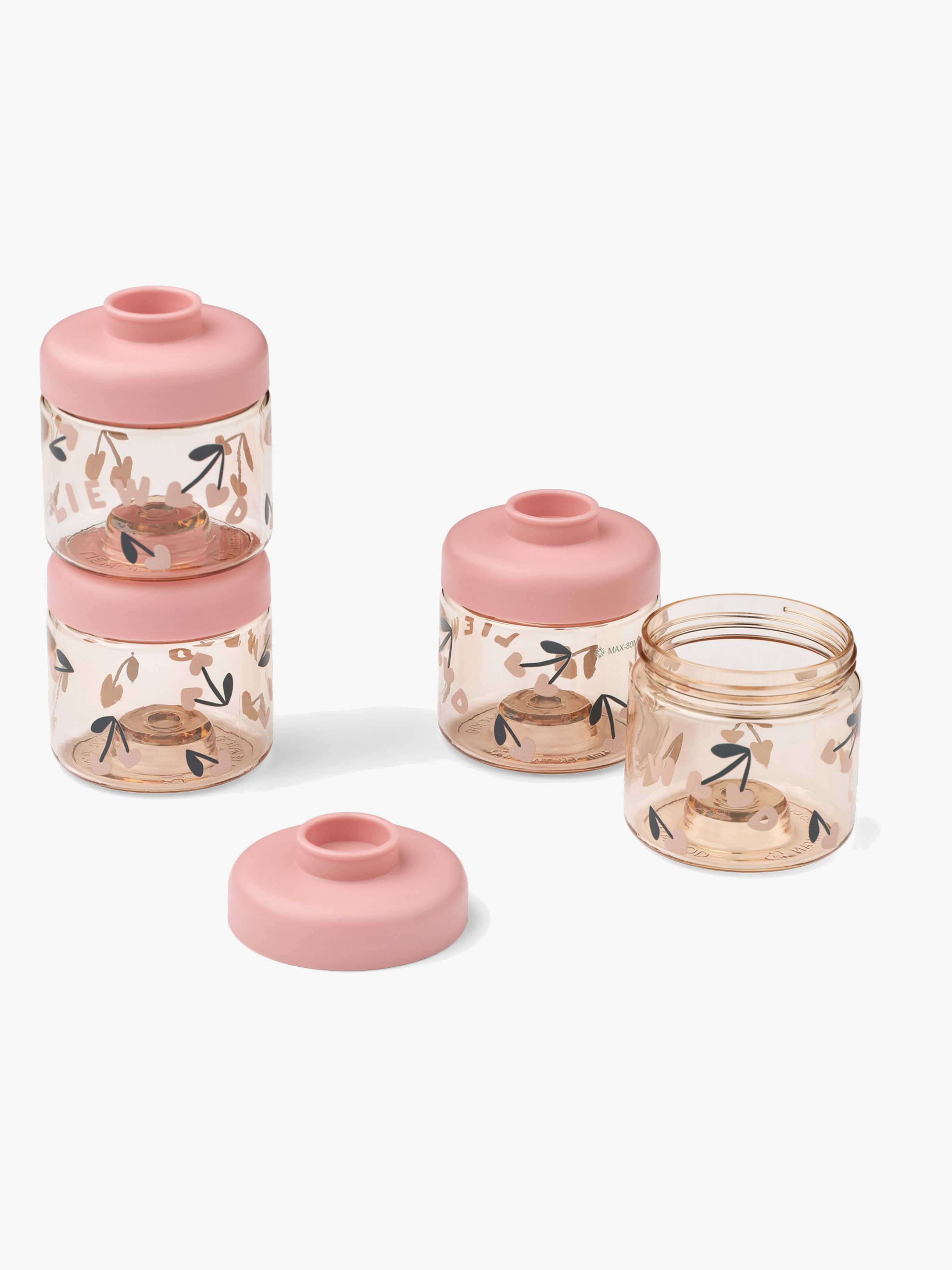 LIEWOOD Dominique Tritan Snacksbokser 100 ml 4-Pakk, Cherry heart/Rosey - Tur & Piknik