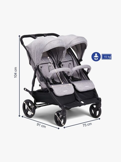 Beemoo Twin Shopper Søsken- & Tvillingvogn, Grey Mélange