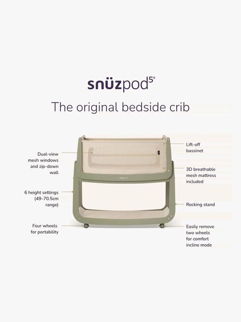 Snüz SnuzPod 5 Bedside Crib, Sage