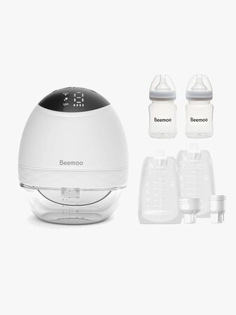 Beemoo CARE Wearable LED Elektrisk Brystpumpe Singel inkl. Melkeposer 30-pack & Flasker 2-pack