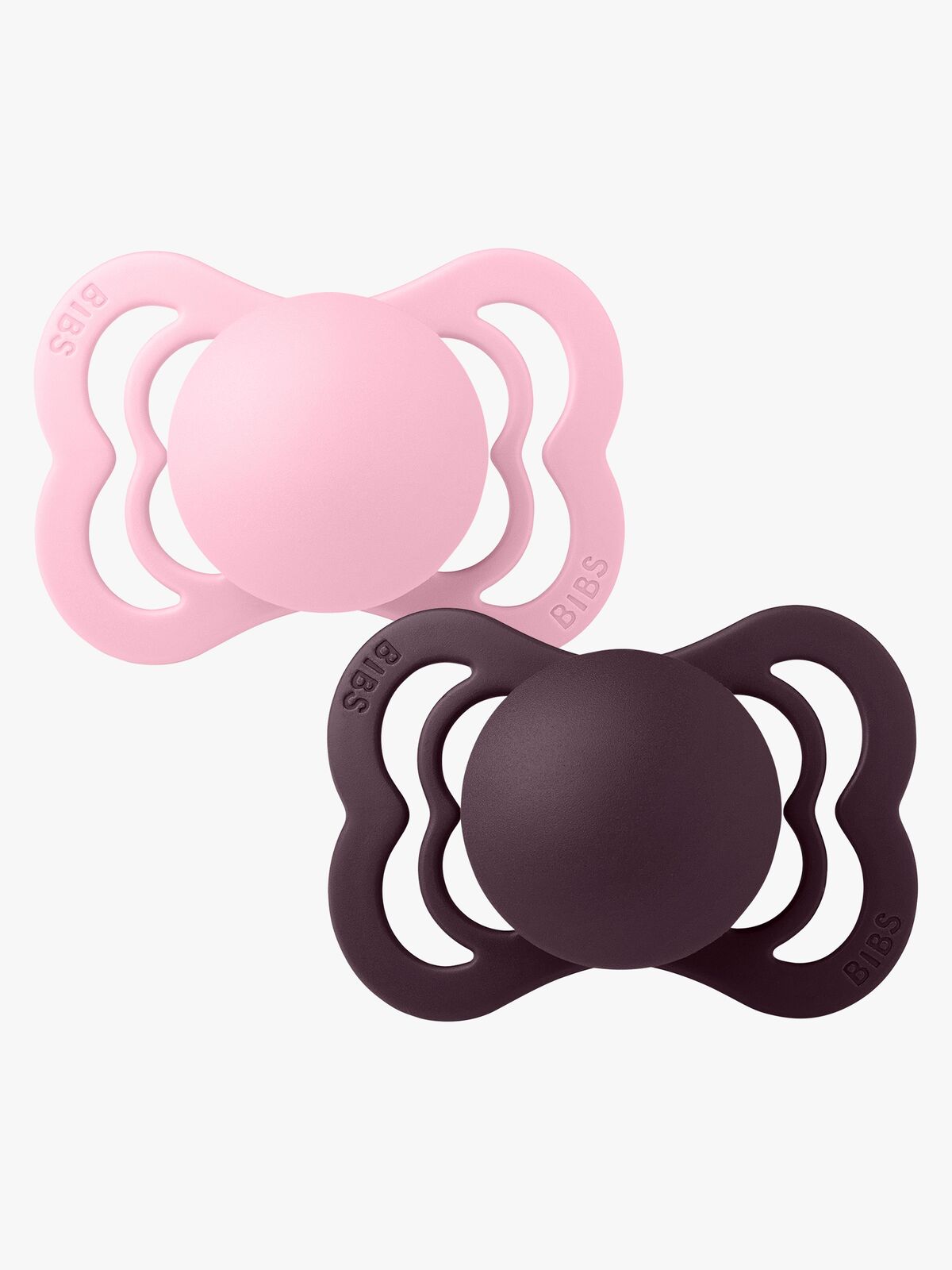 BIBS Supreme Smokk 2-Pakk Silikon Str. 1 Symmetrisk, Baby Pink/Plum