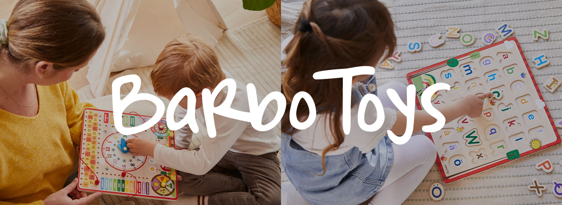 Barn leker med pedagogiske leker på gulvet.