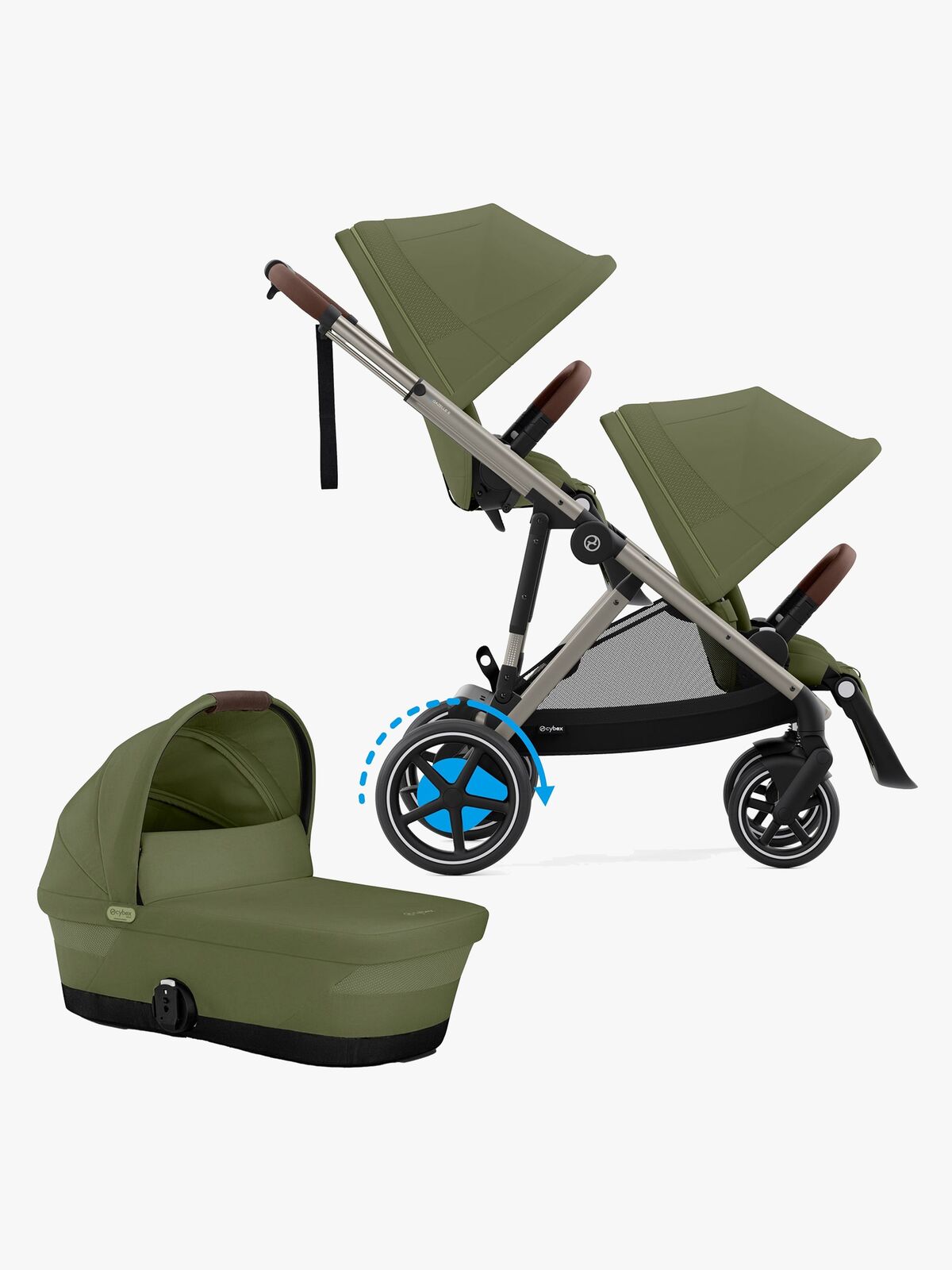 Cybex e-Gazelle S Søskenvogn inkl. Liggedel, Moss Green/Taupe