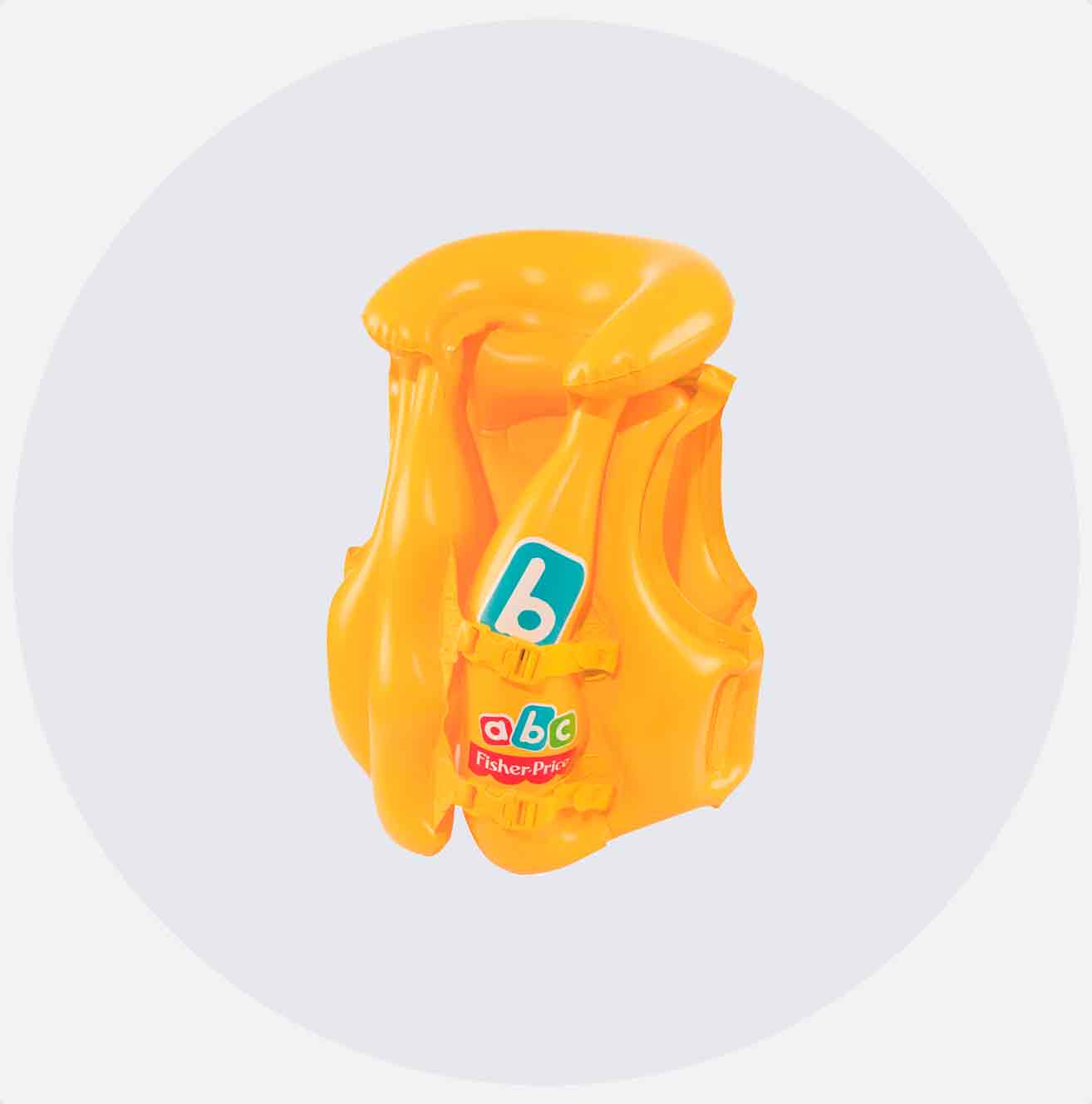 Oppblåsbar gul redningsvest for barn.