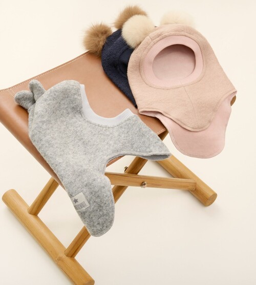 Huttelihut Balaklava Merinoull med Dusker, Rose Melange