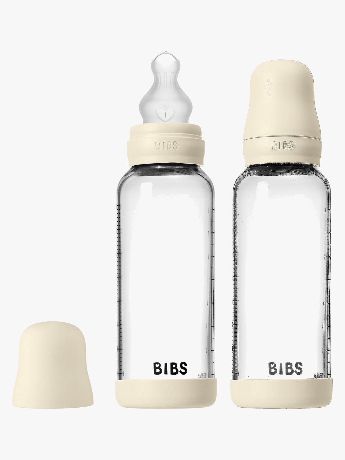 BIBS Medium Flow Glass Tåteflaske Silikon 2-Pakk 240 ml, Ivory