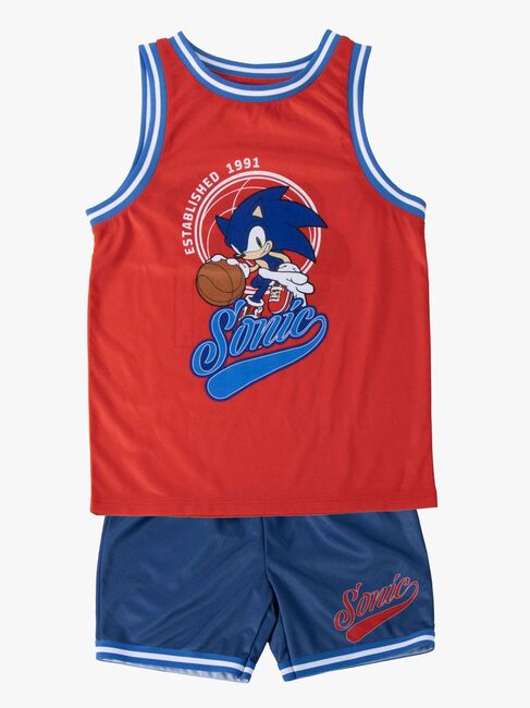 Sonic Singlet & Shorts Sport Sett, Blå/Rød
