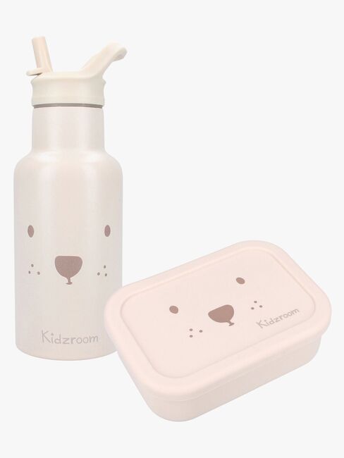 Kidzroom Stainless Steel Vannflaske & Silikon Matboks Beary Excited, Beige