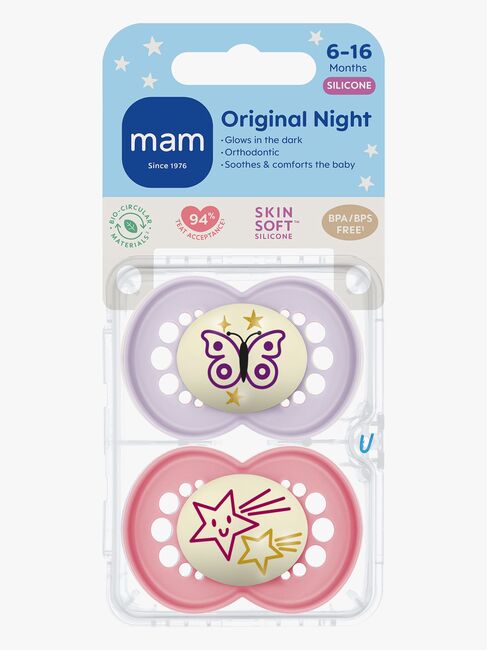 MAM Orginal Night Smokker Silikon 2-Pakk 6-16m, Rosa