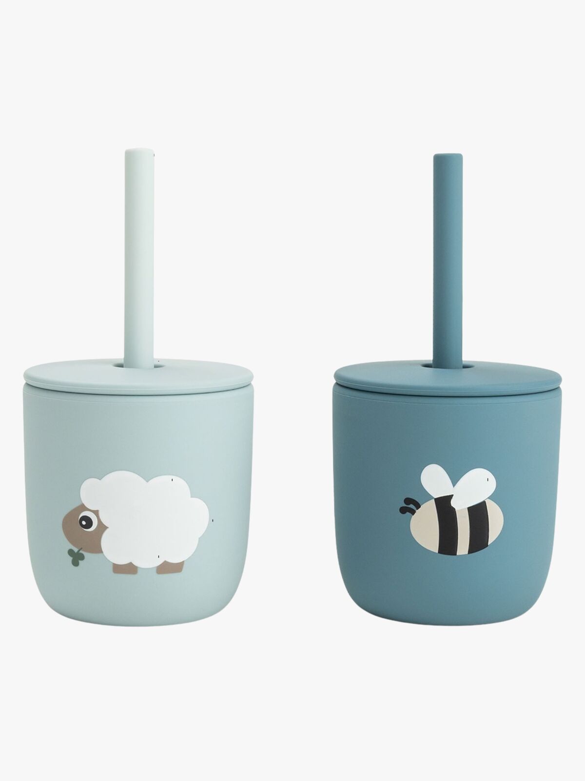 Done By Deer Tiny Farm Sugerørkopp Silikon 2-Pakk, Blue