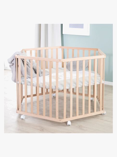 Roba Hexagon Lekegrind med Hjul, Beloved Bear Natural Wood