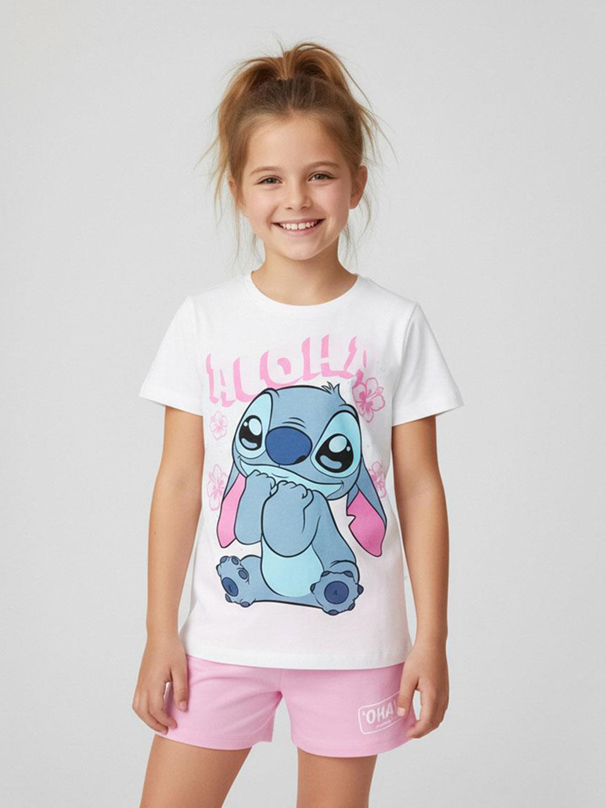 Disney Stitch T-skjorte & Shorts Sett, Hvit