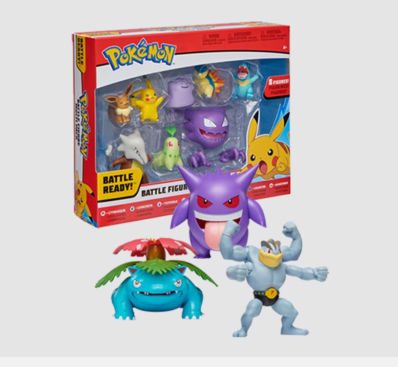 Pakke med Pokémon-figurer, inkludert Venusaur og Machamp.