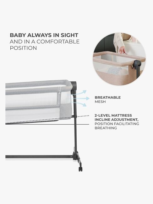 Kinderkraft Nestee Up 2 Bedside Crib, Light Grey