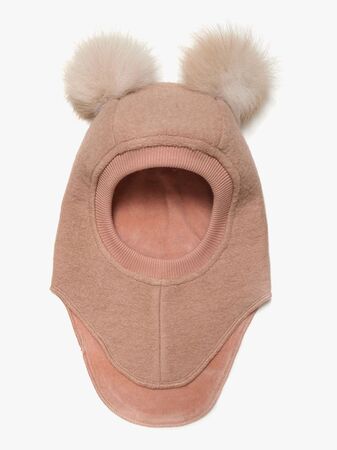 Huttelihut Balaklava Merinoull med Dusker, Rose Melange