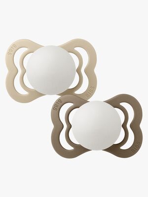 BIBS Supreme Smokk 2-Pakk Silikon Str. 1 Symmetrisk, Vanilla Glow/Dark Oak Glow